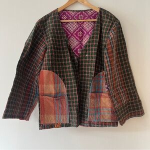 Vibrant Cotton Plaid Block Print Patchwork Jacket